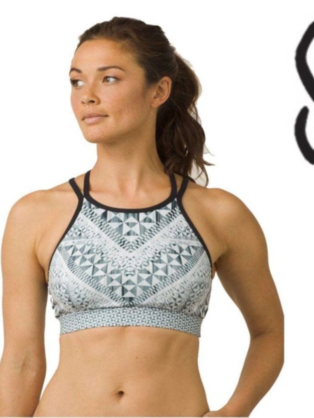 Prana | Black and White Aztec Boost Bra | Size Extra Small